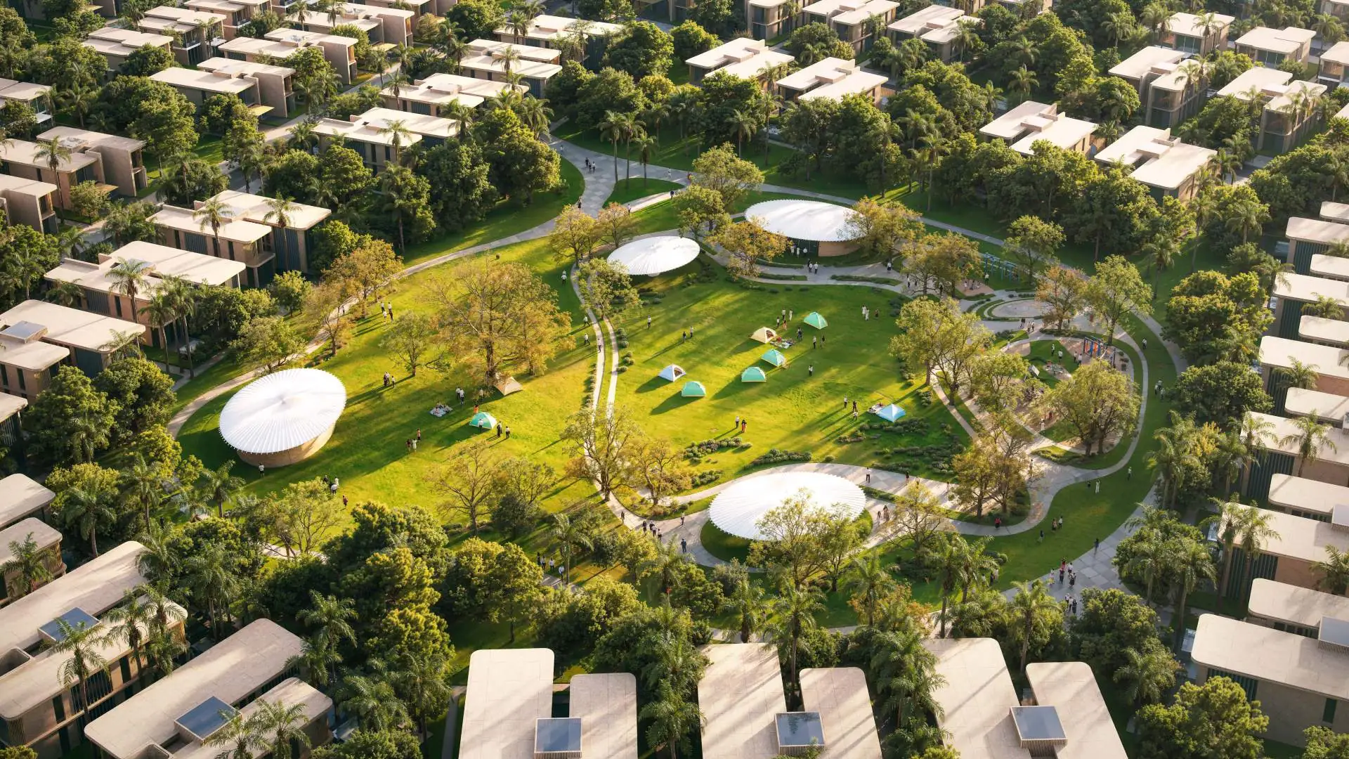 Central park and pavilions at the heart of Manchester City Yas Residences